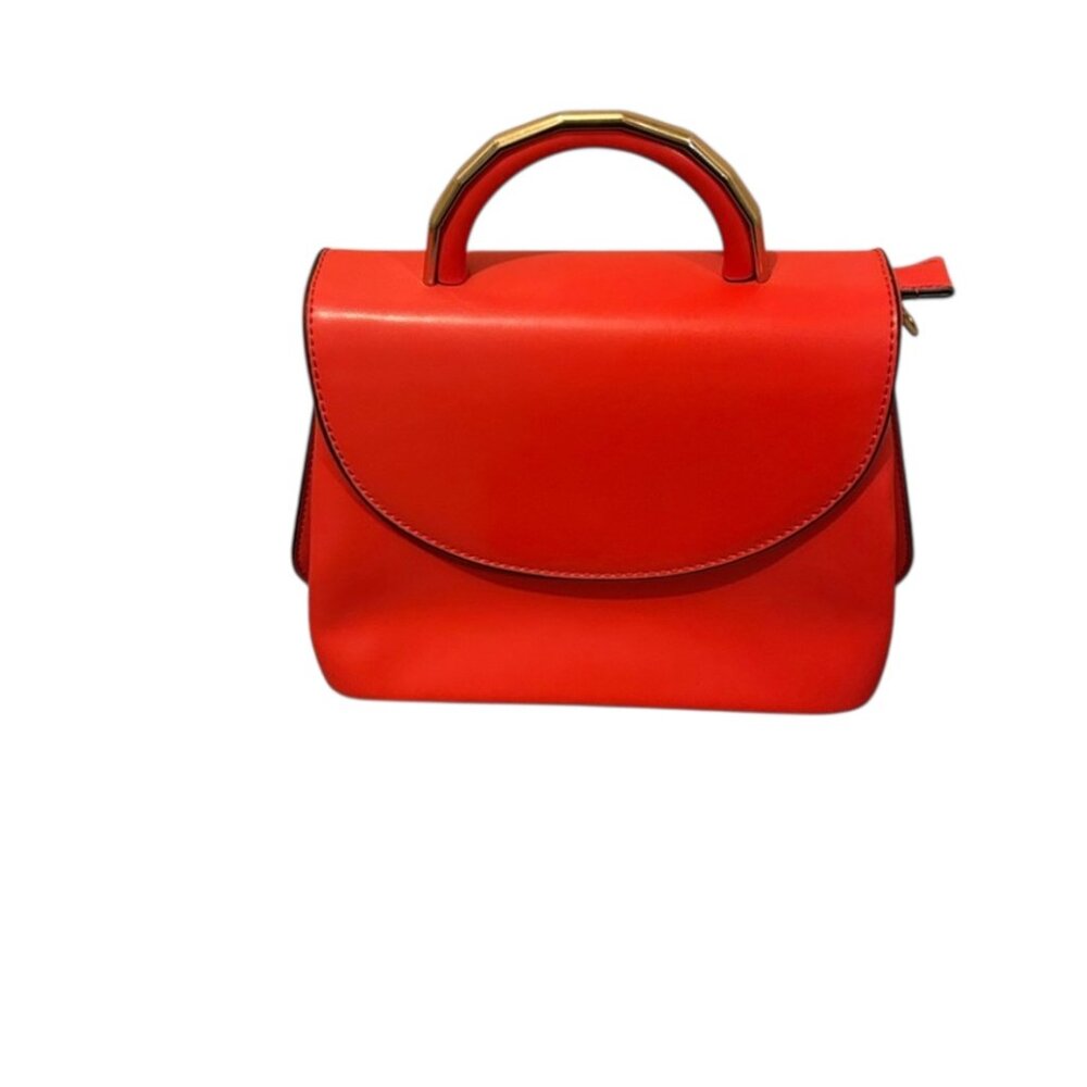 Red Satchel Bag with Minimalist Design and gold tone hardware